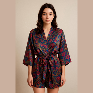 Solange Silky Colorful Paisley Kimono Robe